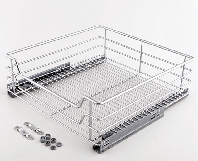 Выдвижная корзина для хранения сковородок и кастрюль, с шариковыми направляющими скрытого монтажа , с креплением для выдвижных фасадов